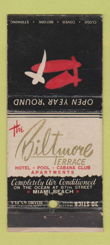 Matchbook Cover - Biltmore Terrace Hotel Miami Beach FL 30 Stick