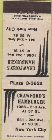 Matchbook Cover - Crawford's Hamburger New York City NY