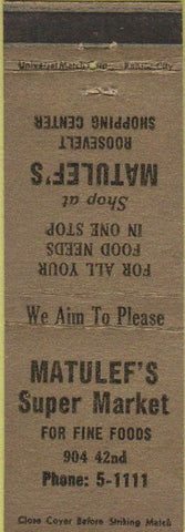 Matchbook Cover - Matulef's Super Market no town