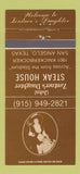 Matchbook Cover - Zentner's Daughter Steak House San Angelo TX girlie 30 Strike
