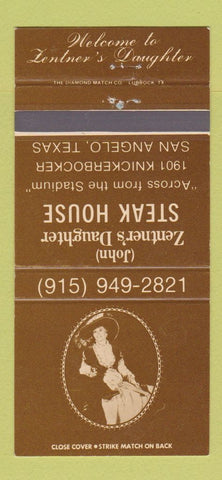 Matchbook Cover - Zentner's Daughter Steak House San Angelo TX girlie 30 Strike
