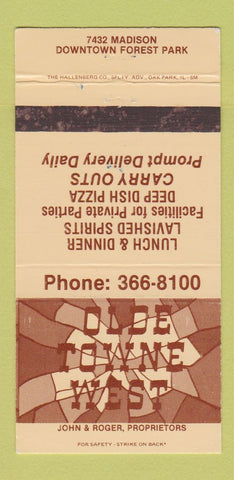 Matchbook Cover - Olde Towne West Pizza Forest Park IL 30 Strike