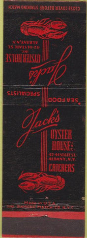 Matchbook Cover - Jack's Oyster House Albany NY Lobster
