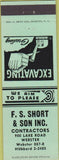 Matchbook Cover - Short  and  Son Webster Excavating