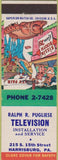 Matchbook Cover - Ralph Pugliese TV Harrisburg PA hillbilly