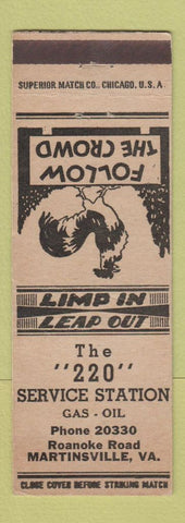 Matchbook Cover - 220 Service oil gas Martinsville VA