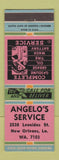 Matchbook Cover - Angelo's Service oil gas New Orleans LA
