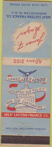 Matchbook Cover - Great Eastern Finance Washington DC Sager