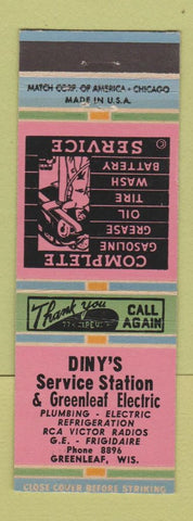 Matchbook Cover - Diny's Service oil gas Greenleaf WI