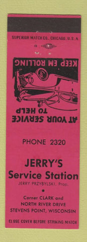 Matchbook Cover - Jerry's Service oil gas Stevens Point WI