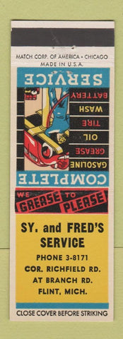 Matchbook Cover - Sy and Fred's Service oil gas Flint MI