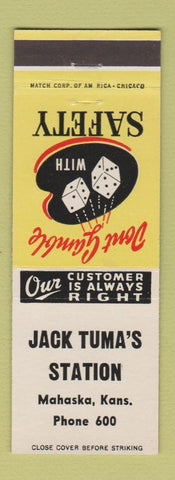 Matchbook Cover - Jack Tuma's oil gas Mahaska KS
