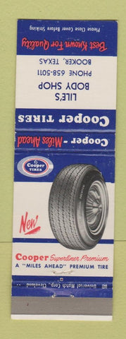 Matchbook Cover - Cooper Tires Lile's Body Shop Booker TX