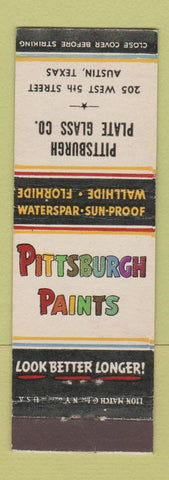 Matchbook Cover - Pittsburgh Paints Plate Glass Austin TX