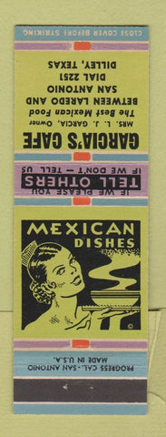 Matchbook Cover - Garcia's Cafe Mexican Restaurant Dilley TX