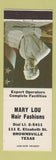 Matchbook Cover - Mary Lou Hair Salon Brownsville TX