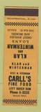 Matchbook Cover - Carl's Fine Food Klar Winterman Loans Dallas TX