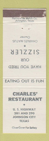Matchbook Cover - Charles' Restaurant Johnson City TX