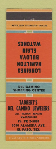 Matchbook Cover - Tabbert's Del Camino Jewelry El Paso TX Bulova Elgin Watches