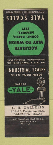 Matchbook Cover - Yale Scales CH Gallrein Dallas TX