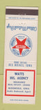 Matchbook Cover - Watts Insurance Agency Bloomfield IA