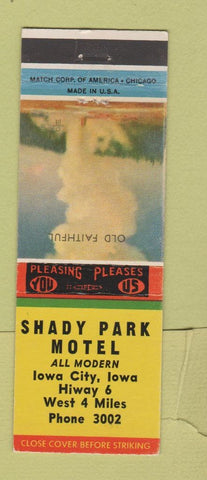 Matchbook Cover - Shady Park Motel Iowa City IA