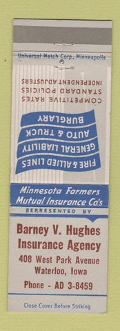 Matchbook Cover - Barney Hughes Insurance Waterloo IA