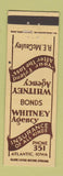 Matchbook Cover - Whitney Insurance Agency Atlantic IA