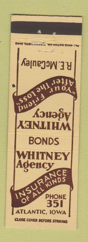 Matchbook Cover - Whitney Insurance Agency Atlantic IA