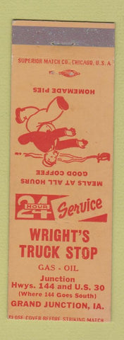 Matchbook Cover - Wright's Truck Stop oil gas Grand Junction IA Wimpy Cartoon