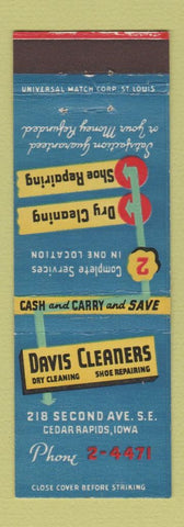 Matchbook Cover - Davis Cleaners Cedar Rapids IA