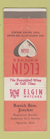 Matchbook Cover - Elgin Watches Barrick Bros Jewelry Spencer IA