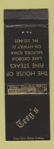 Matchbook Cover - Geeg's? Steaks Milford IA Hawaiian Tiki Lounge WEAR
