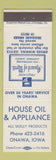 Matchbook Cover - House of Oil and Appliance Onawa IA