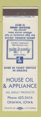 Matchbook Cover - House of Oil and Appliance Onawa IA