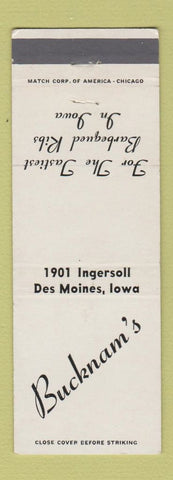 Matchbook Cover - Bucknam's Restaurant BBQ Des Moines IA