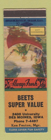 Matchbook Cover - Beets Super Value Grocery Des Moines IA Ken Fenton