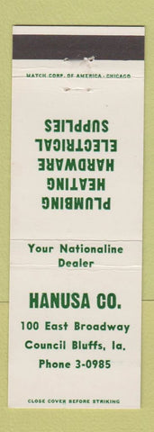 Matchbook Cover - Hanusa Plumbing Heating Supply Council Bluffs IA