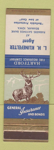 Matchbook Cover - Hartford Insurance LH Klinefelter Beaman IA