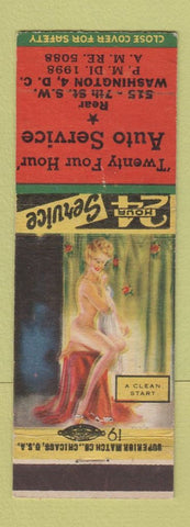 Matchbook Cover - 24 Hour Auto Service Washington DC WEAR pinup
