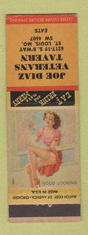 Matchbook Cover - Joe Diaz Veterans Tavern St Louis MO WEAR pinup