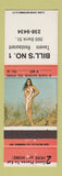 Matchbook Cover - Bill's Tavern Restaurant Canada pinup
