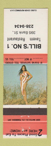 Matchbook Cover - Bill's Tavern Restaurant Canada pinup