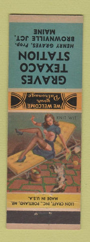 Matchbook Cover - Graves Texaco oil gas Brownsville Junction ME pinup