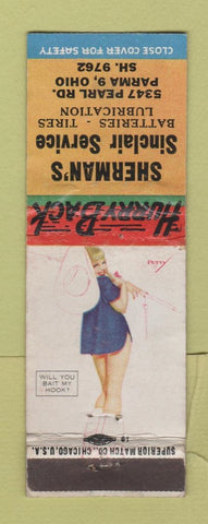 Matchbook Cover - Sherman's Sinclair oil gas Parma OH pinup