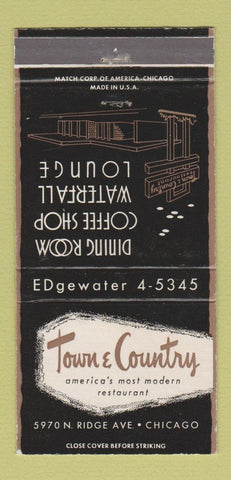 Matchbook Cover - Town and Country Restaurant Chicago IL 30 Strike