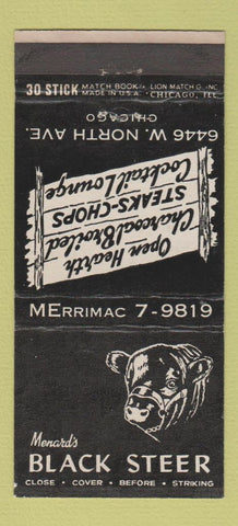 Matchbook Cover - Menard's Black Steer Chicago IL 30 Stick