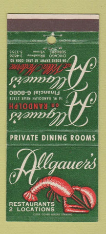 Matchbook Cover - Algauer's Restaurant Chicago IL 30 Strike