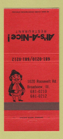 Matchbook Cover - At's A Nice Restaurant Broadview IL 30 Strike