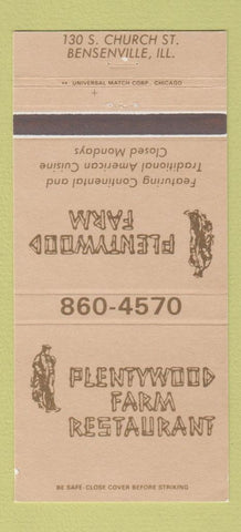 Matchbook Cover - Plentywood Farm Restaurant Bensenville IL 30 Strike